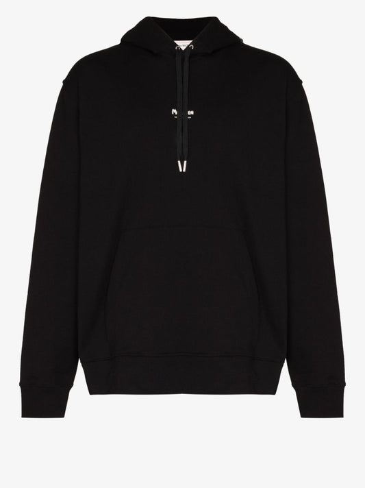 Black Graffiti Logo Print Cotton Hoodie