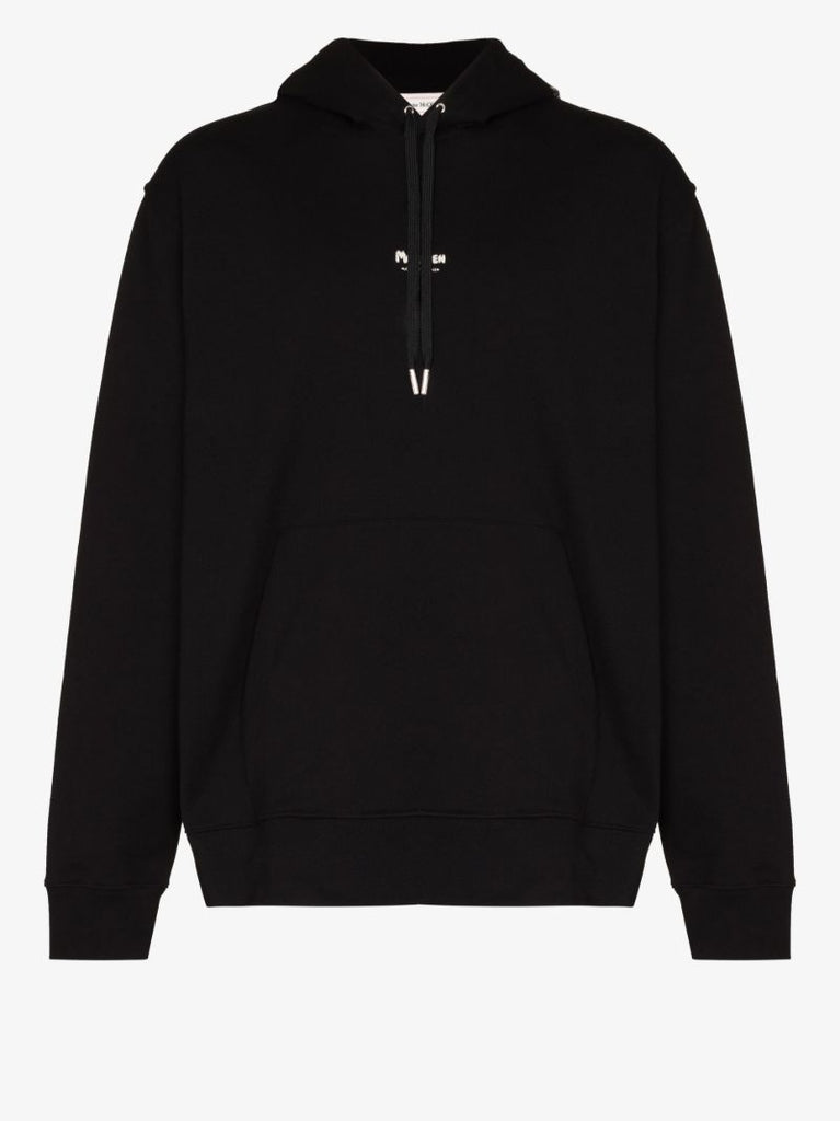 Black Graffiti Logo Print Cotton Hoodie