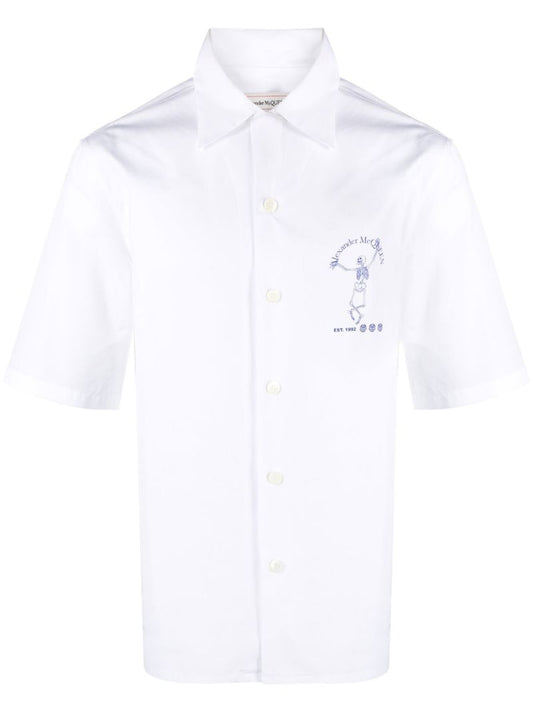 White Logo Print Short Sleeve Shirt