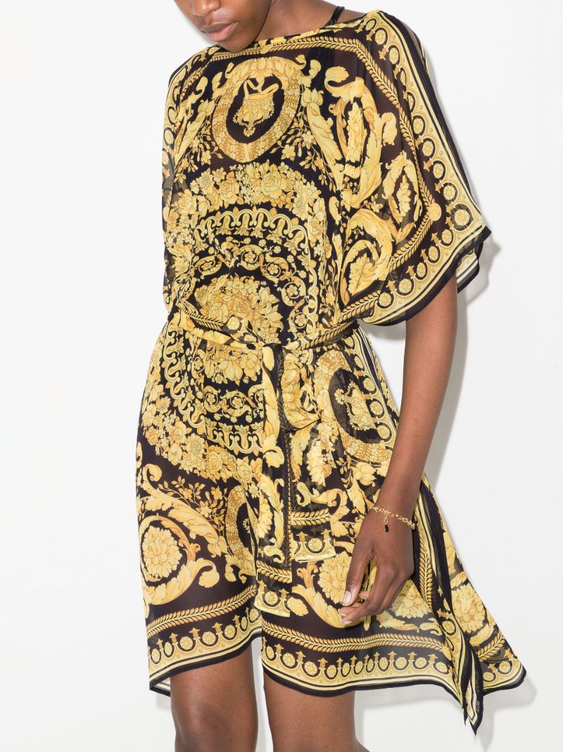 Barocco Print Silk Kaftan Mini Dress