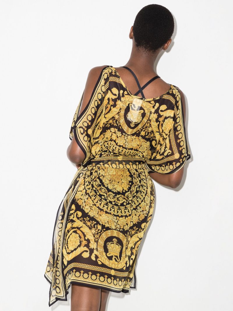 Barocco Print Silk Kaftan Mini Dress