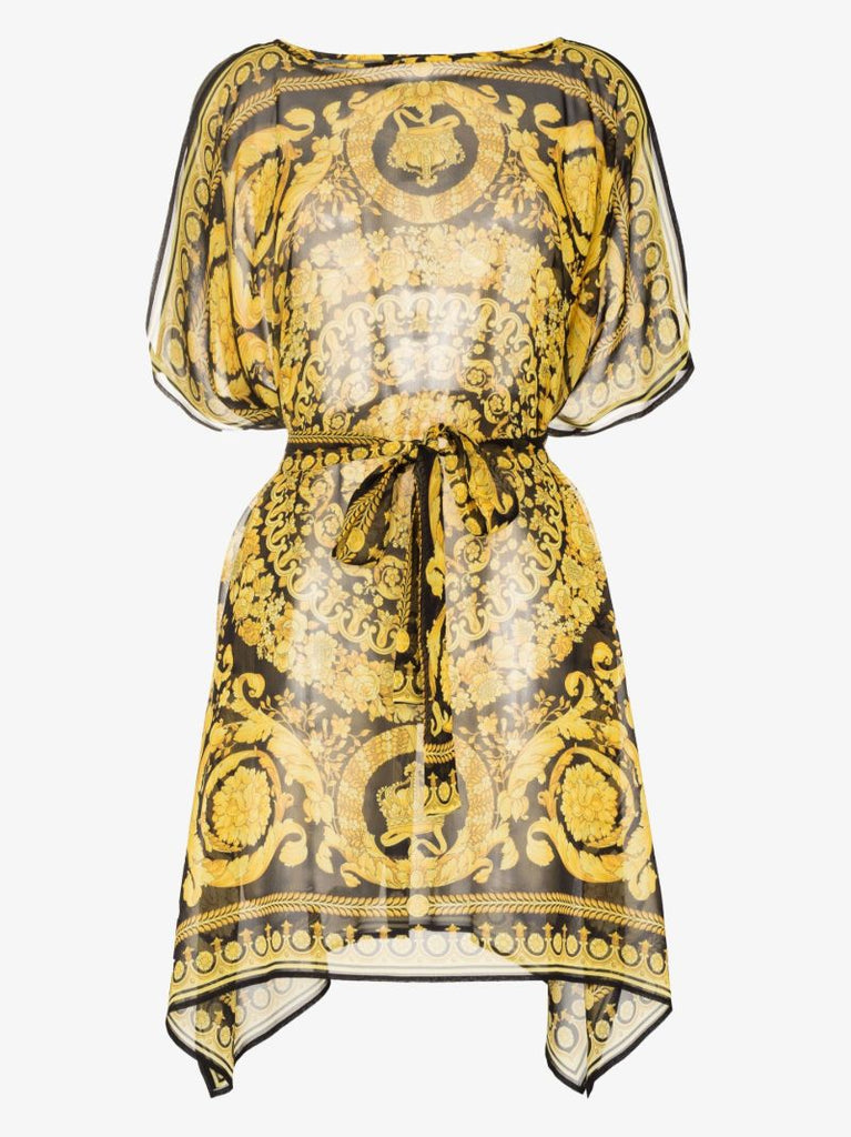 Barocco Print Silk Kaftan Mini Dress