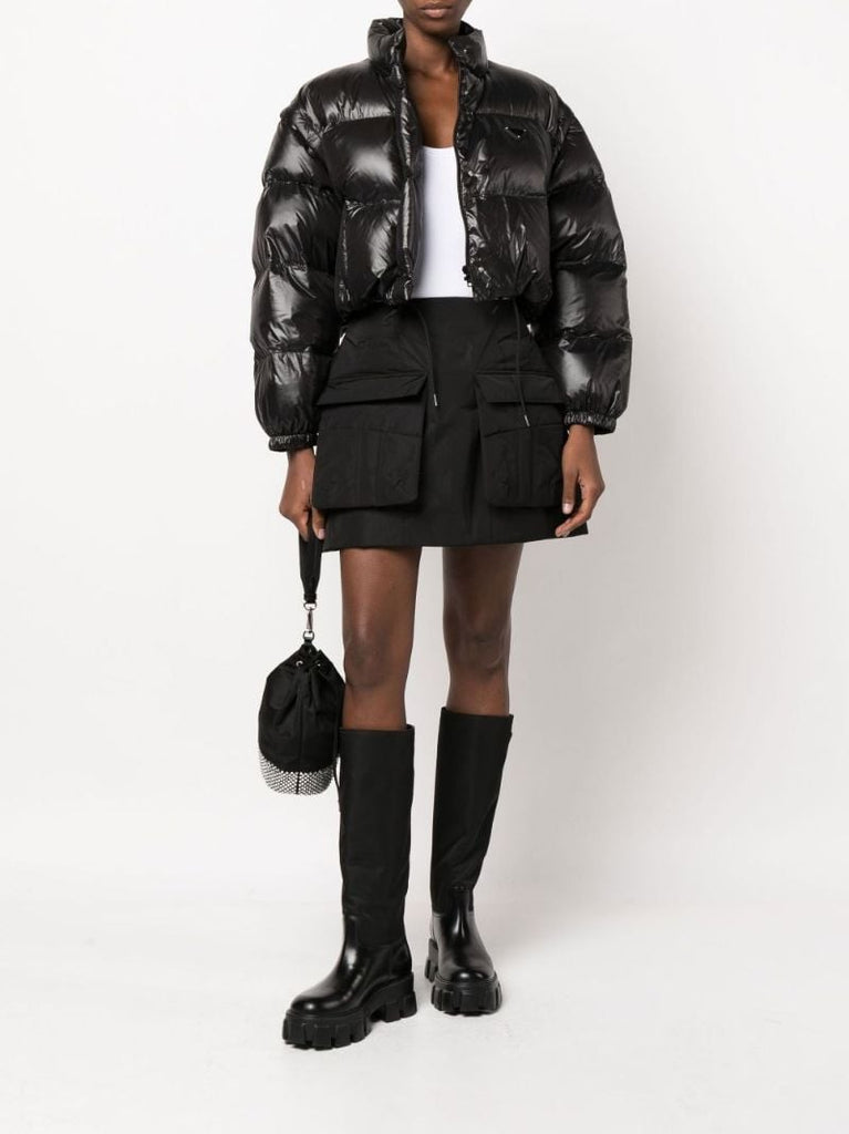 Black Convertible Cropped Quilted Re-nylon Jacket
