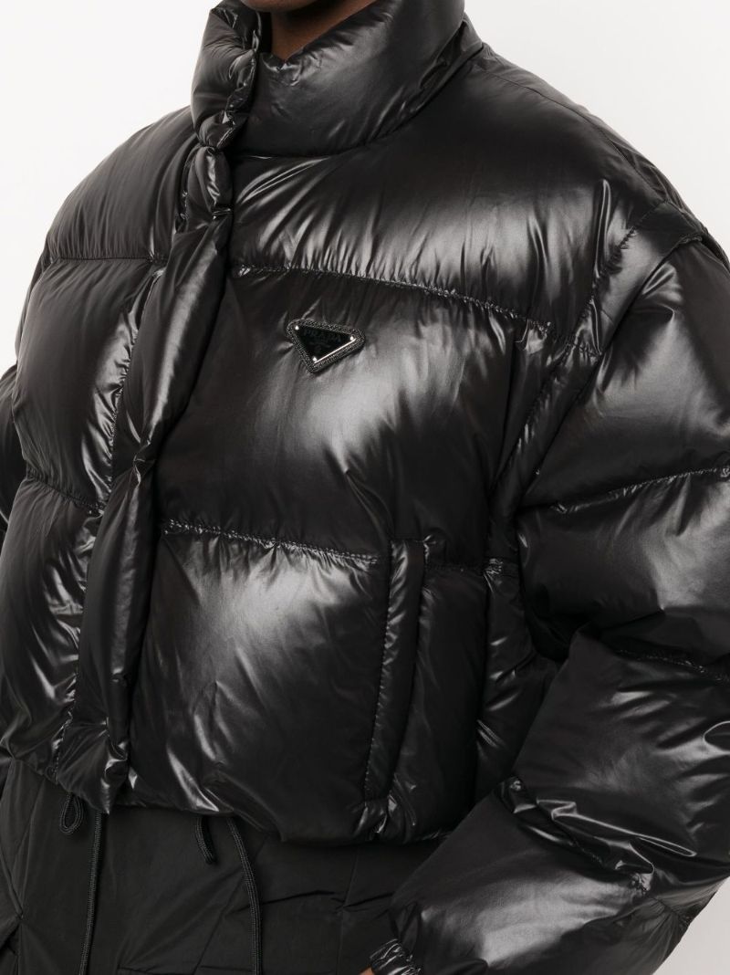 Black Convertible Cropped Quilted Re-nylon Jacket