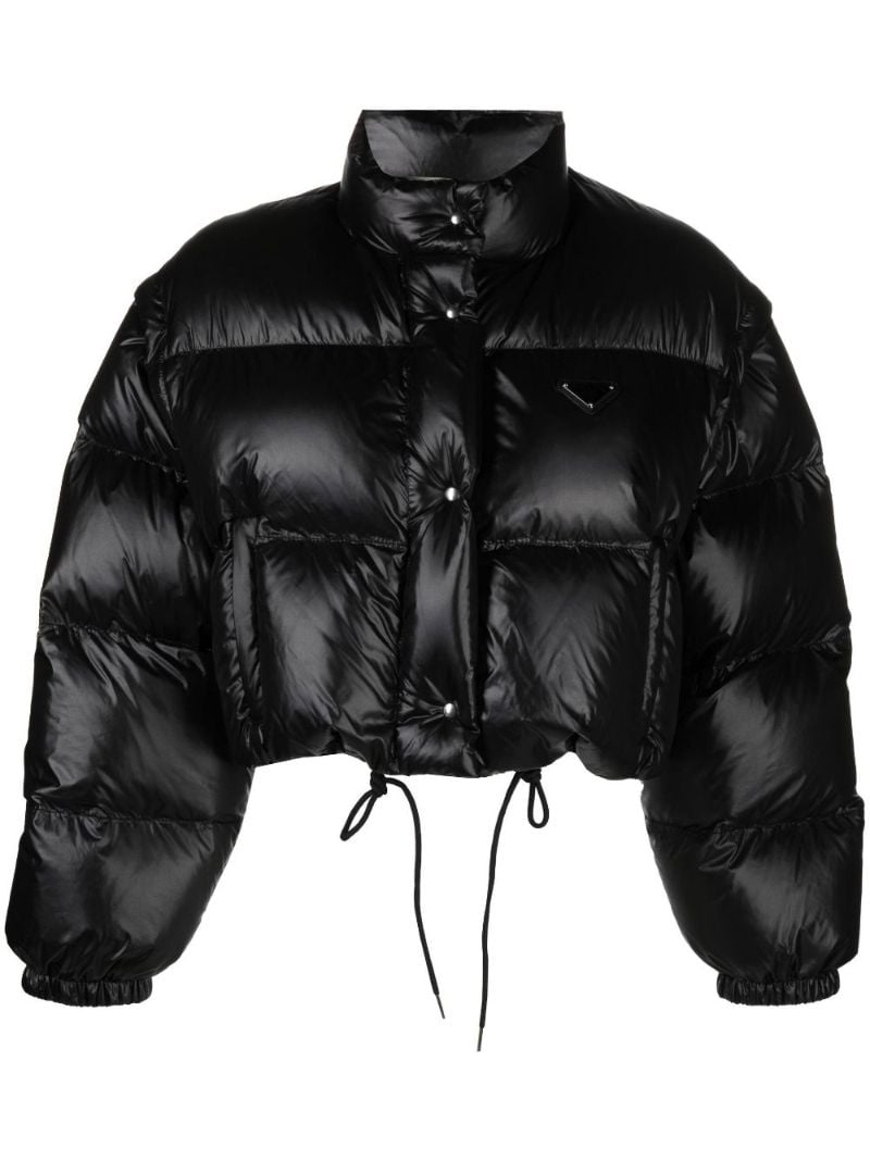 Black Convertible Cropped Quilted Re-nylon Jacket