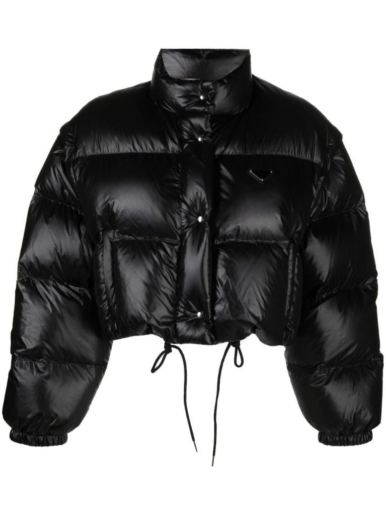 Black Convertible Cropped Quilted Re-nylon Jacket