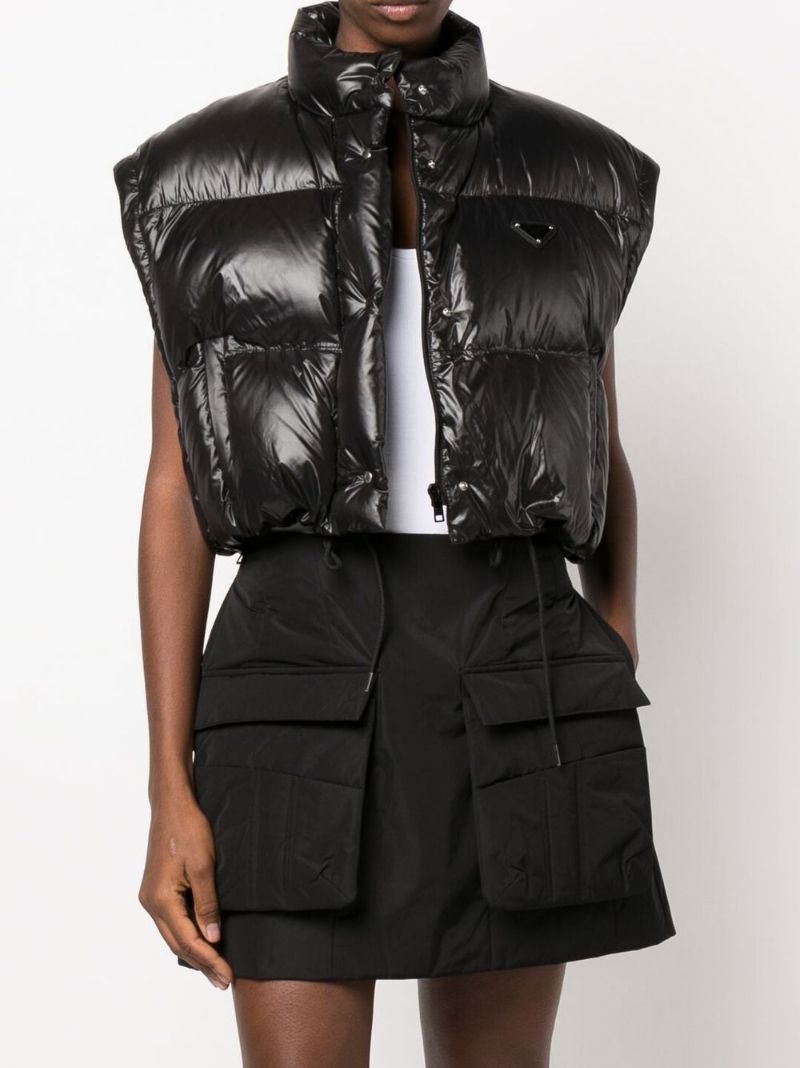 Black Convertible Cropped Quilted Re-nylon Jacket