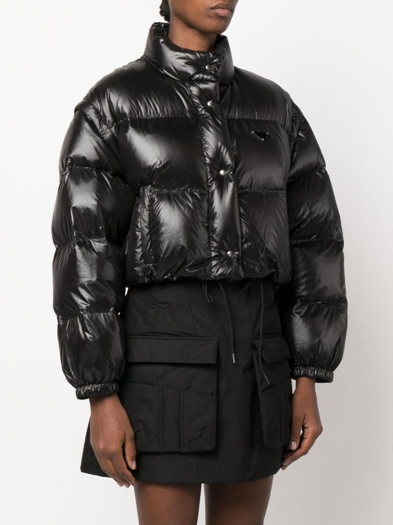 Black Convertible Cropped Quilted Re-nylon Jacket
