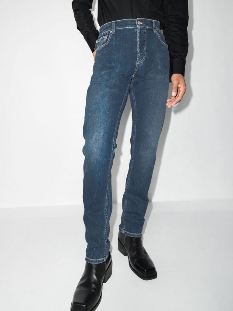 Blue Embroidered Logo Straight Leg Jeans