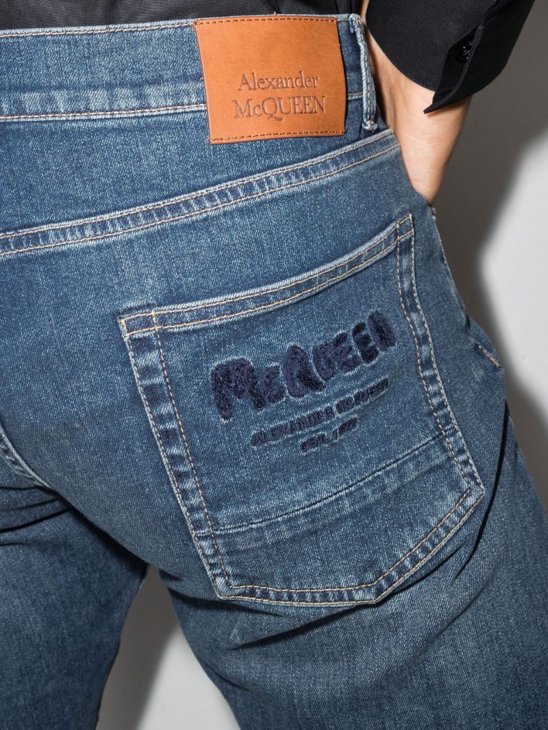 Blue Embroidered Logo Straight Leg Jeans