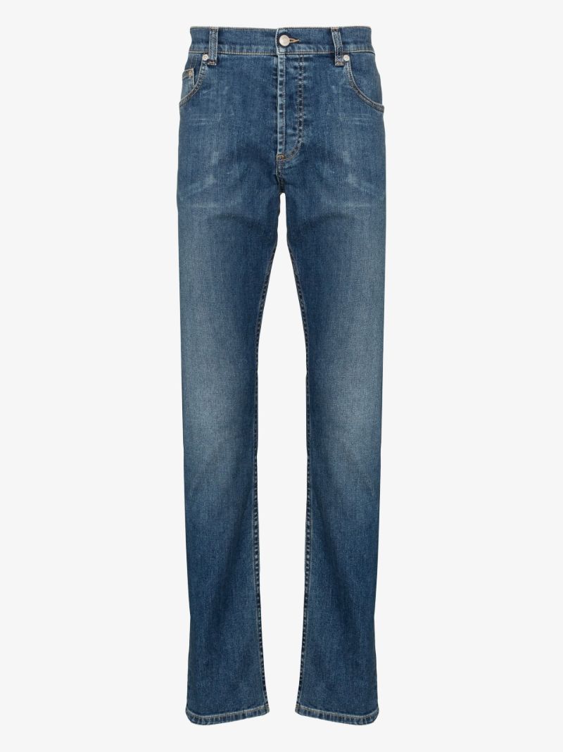 Blue Embroidered Logo Straight Leg Jeans
