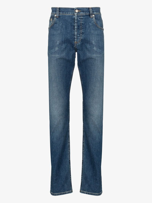 Blue Embroidered Logo Straight Leg Jeans