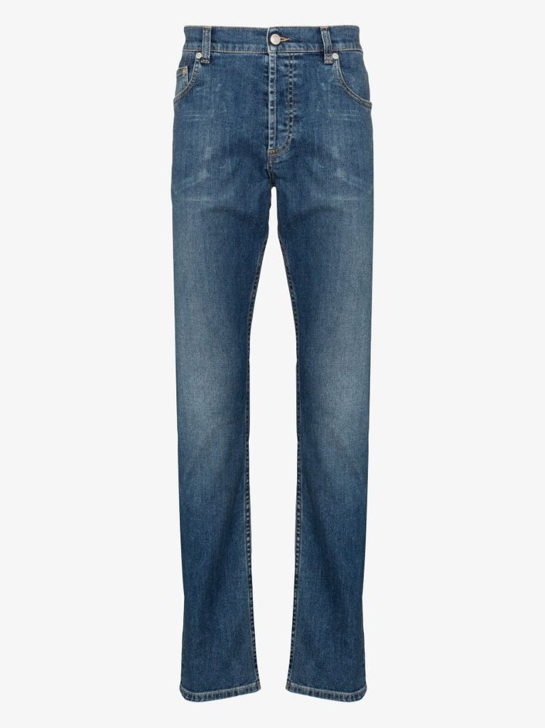 Blue Embroidered Logo Straight Leg Jeans