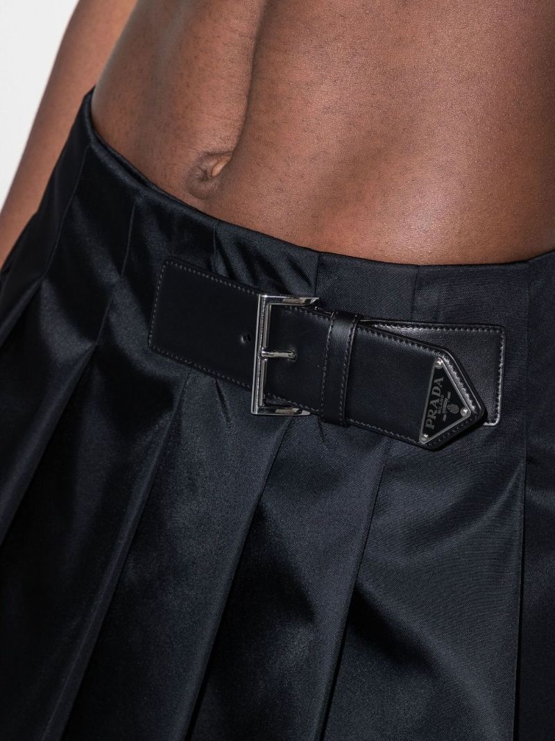 Black Re-nylon Pleated Mini Skirt