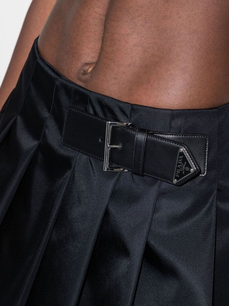 Black Re-nylon Pleated Mini Skirt