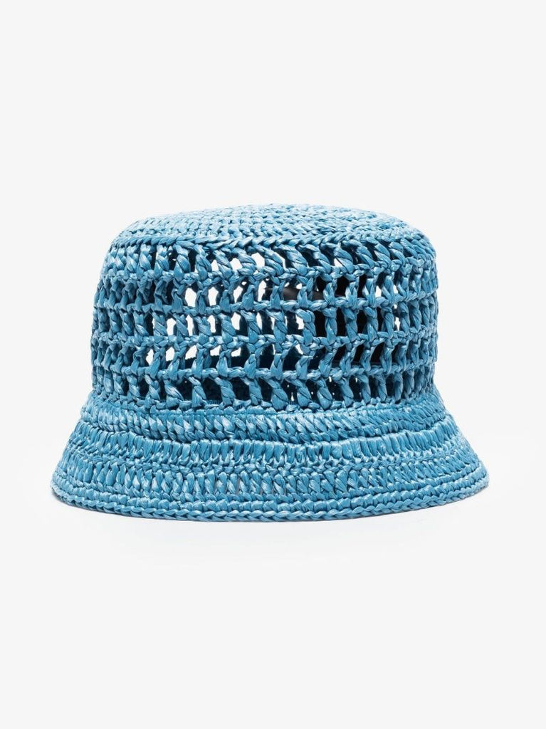 Blue Raffia Logo Bucket Hat
