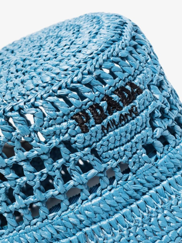 Blue Raffia Logo Bucket Hat
