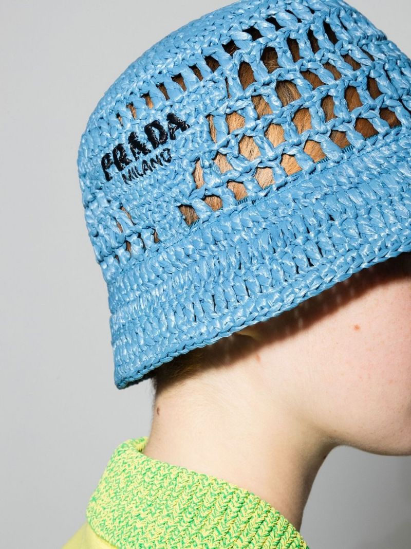 Blue Raffia Logo Bucket Hat
