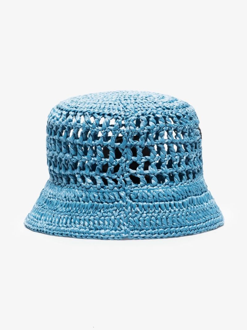 Blue Raffia Logo Bucket Hat