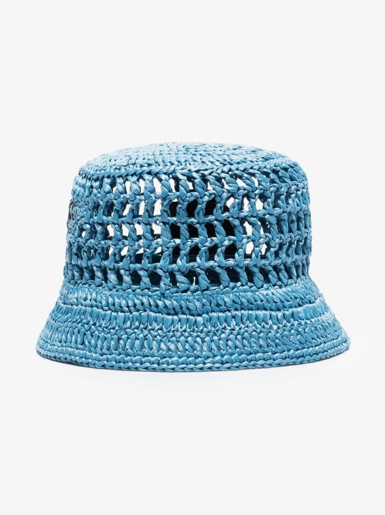 Blue Raffia Logo Bucket Hat