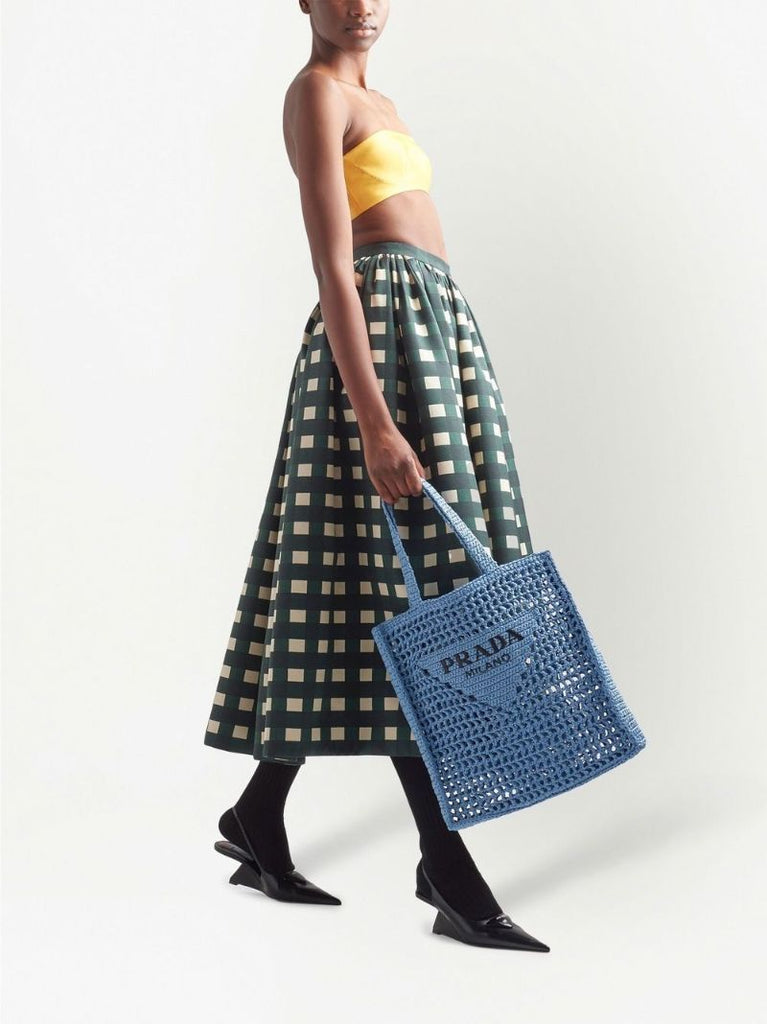 Blue Logo Raffia Tote Bag