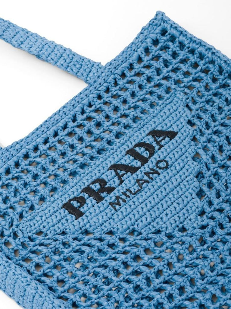 Blue Logo Raffia Tote Bag