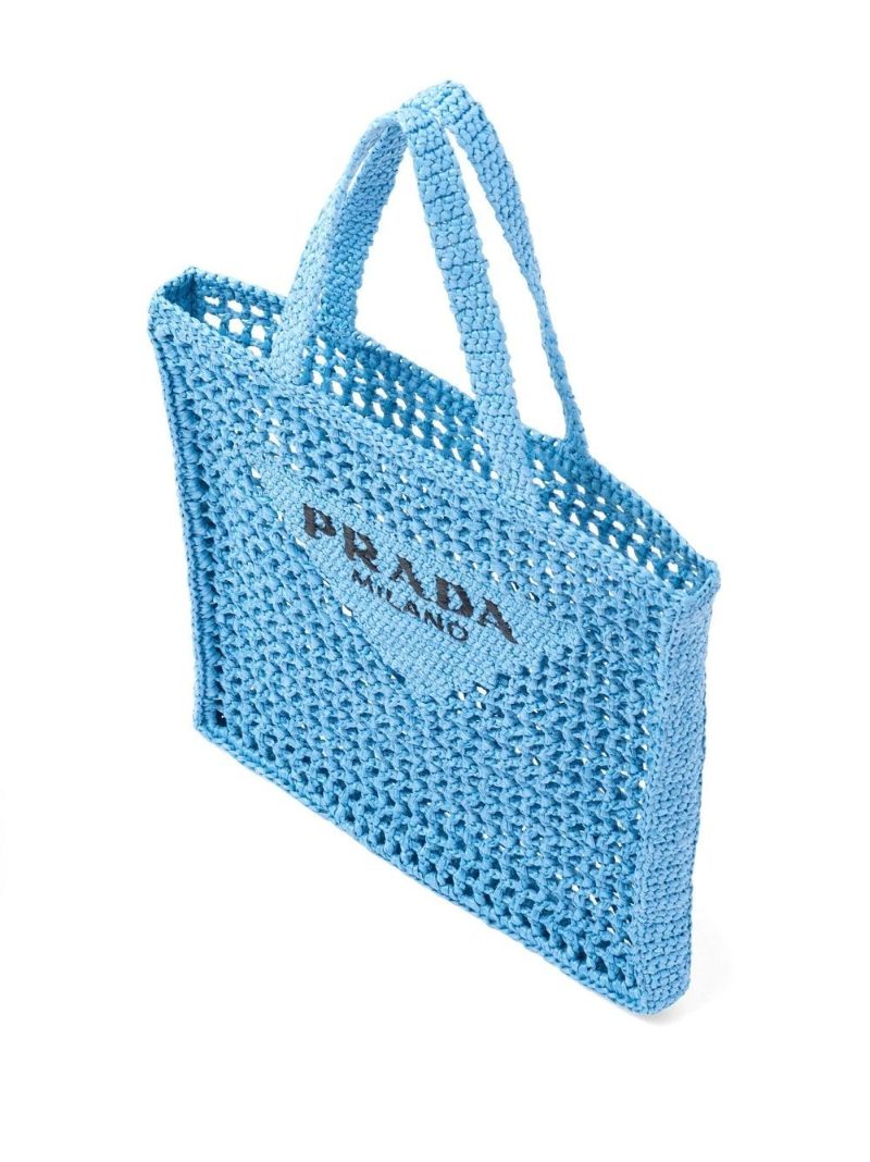 Blue Logo Raffia Tote Bag