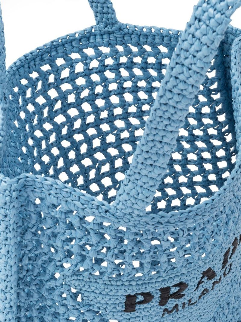 Blue Logo Raffia Tote Bag