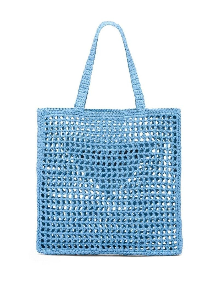 Blue Logo Raffia Tote Bag