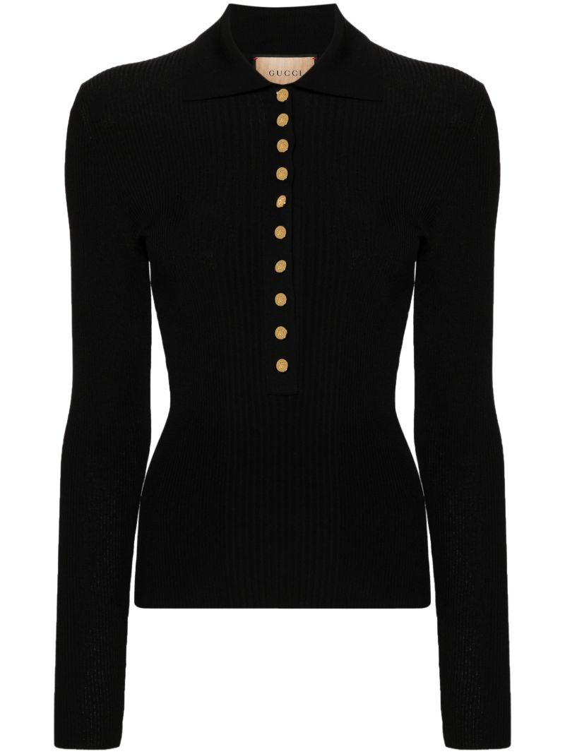 Black Extra Fine Knitted Polo Top
