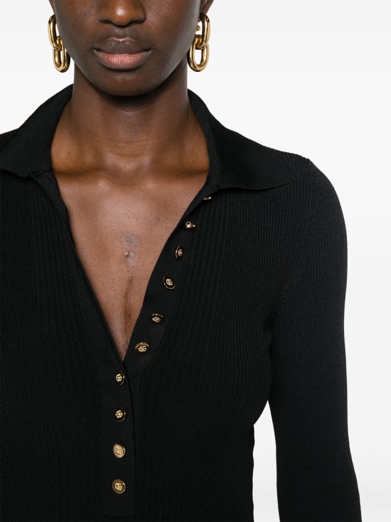 Black Extra Fine Knitted Polo Top