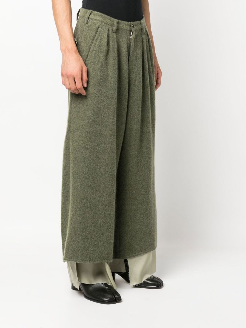 Green Cropped Wide Leg Wool Trousers