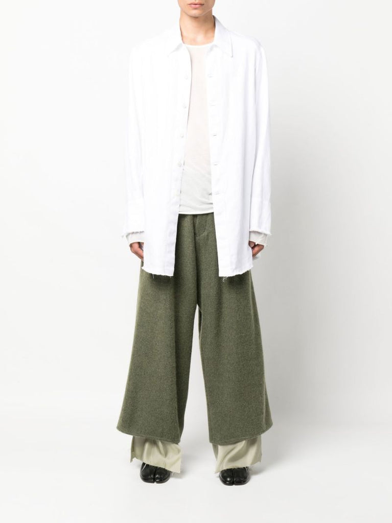 Green Cropped Wide Leg Wool Trousers