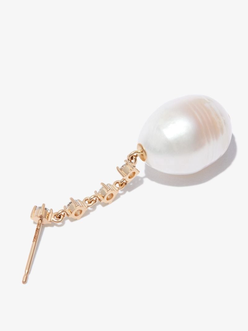 14k Yellow Gold Pearl and Diamond Drop Earrings