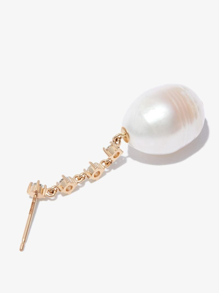 14k Yellow Gold Pearl and Diamond Drop Earrings