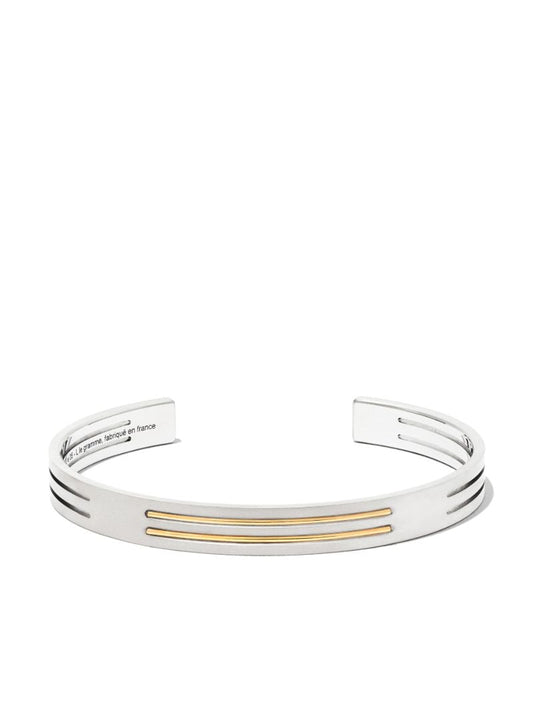 Silver-tone Le 9g Brushed Punched Ribbon Bracelet