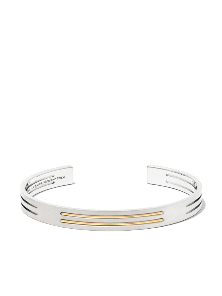 Silver-tone Le 9g Brushed Punched Ribbon Bracelet
