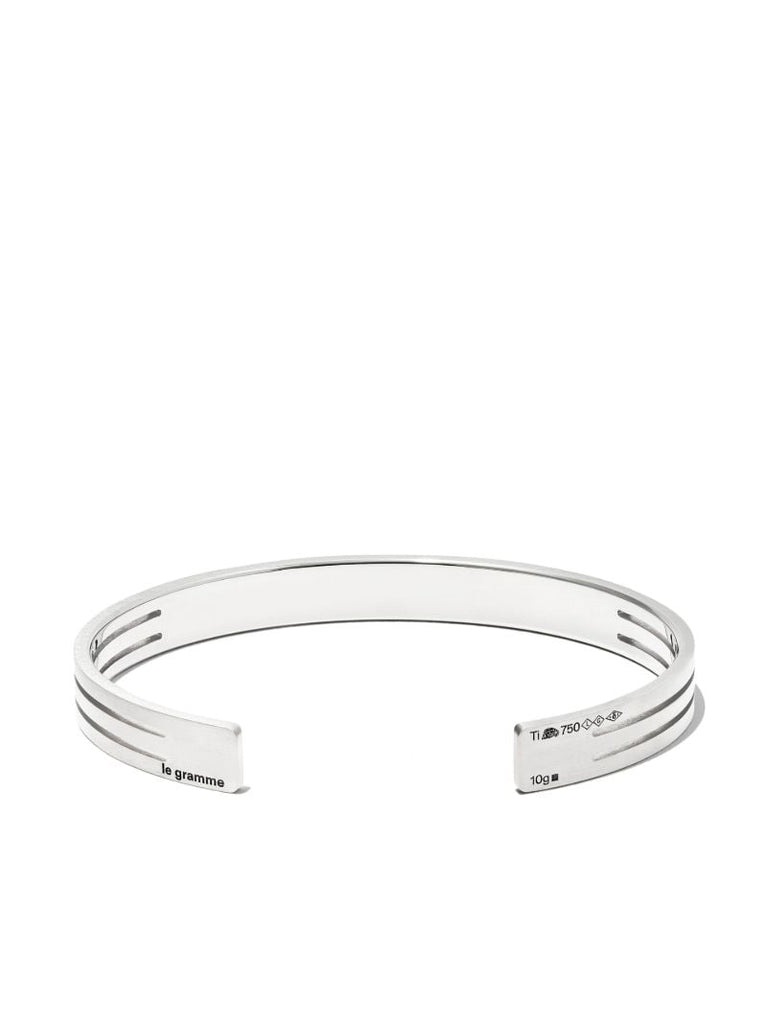 Silver-tone Le 9g Brushed Punched Ribbon Bracelet