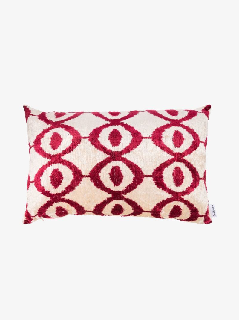 Pink Geometric Patterned Silk Velvet Cushion