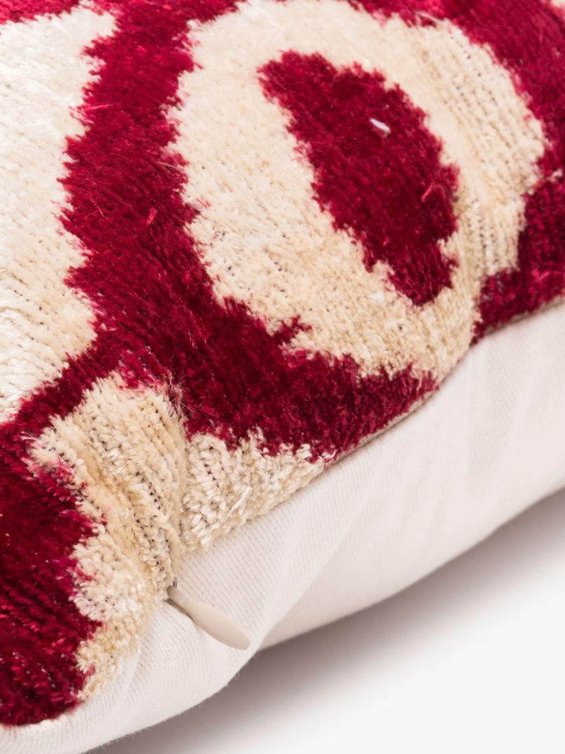 Pink Geometric Patterned Silk Velvet Cushion