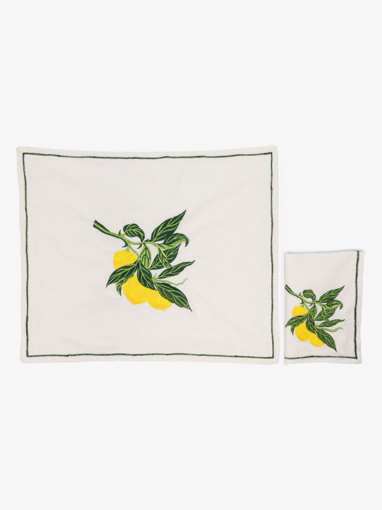 Neutral Embroidered Cotton Placemat and Napkin Set