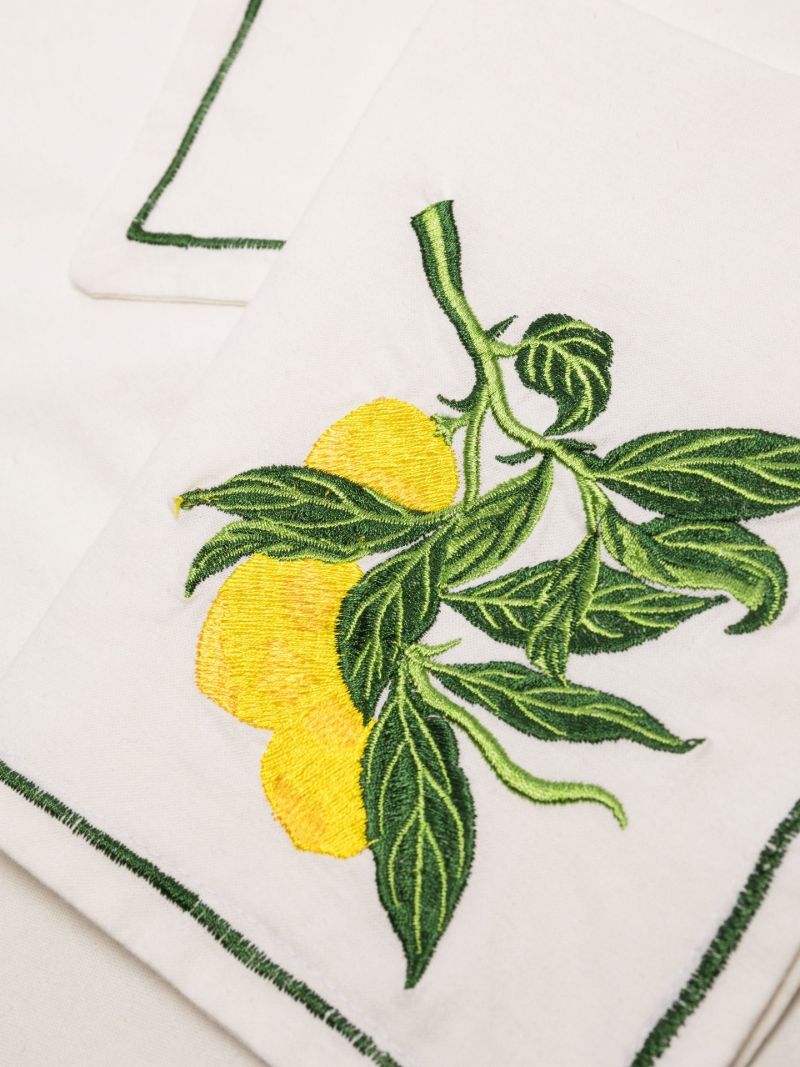 Neutral Embroidered Cotton Placemat and Napkin Set