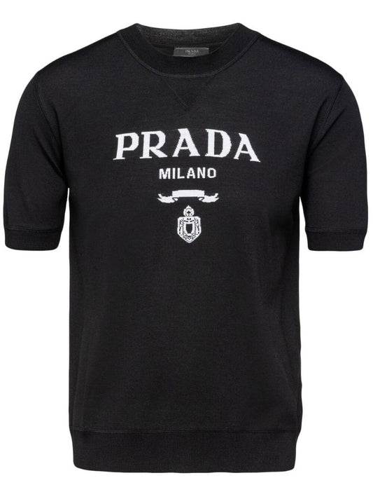 Black Logo Print Knitted Top