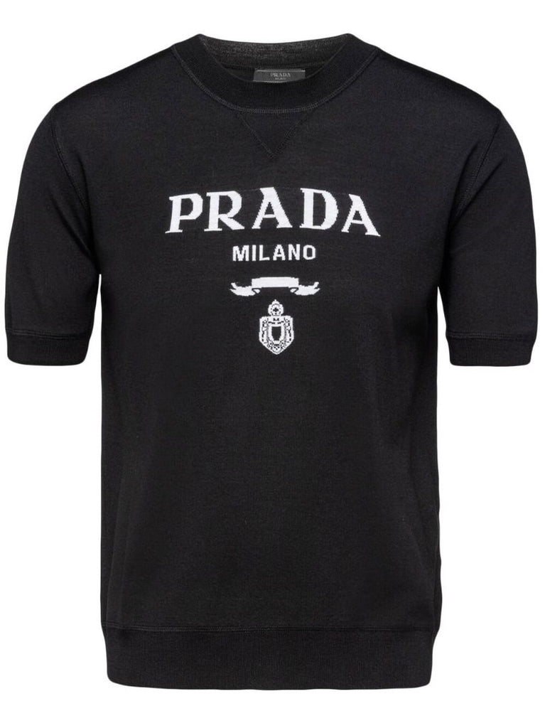 Black Logo Print Knitted Top