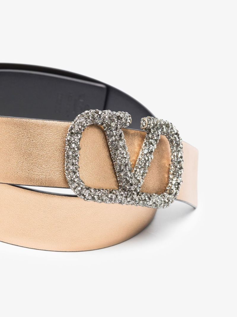 Gold Vlogo Crystal-embellished Reversible Leather Belt