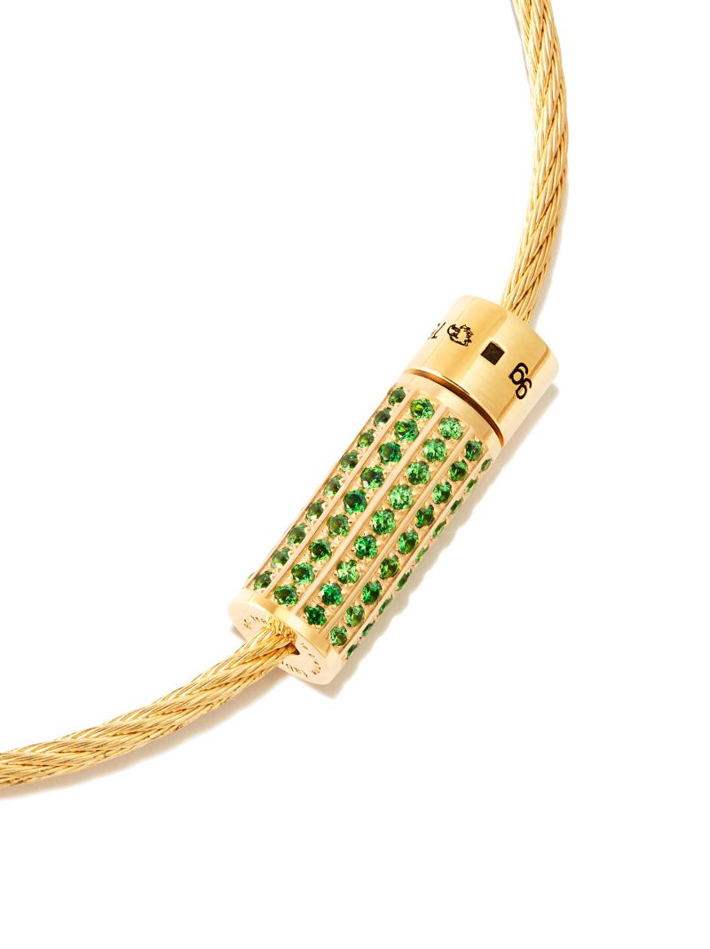 18k Yellow Gold Le 9g Polished Tsavorite Cable Bracelet