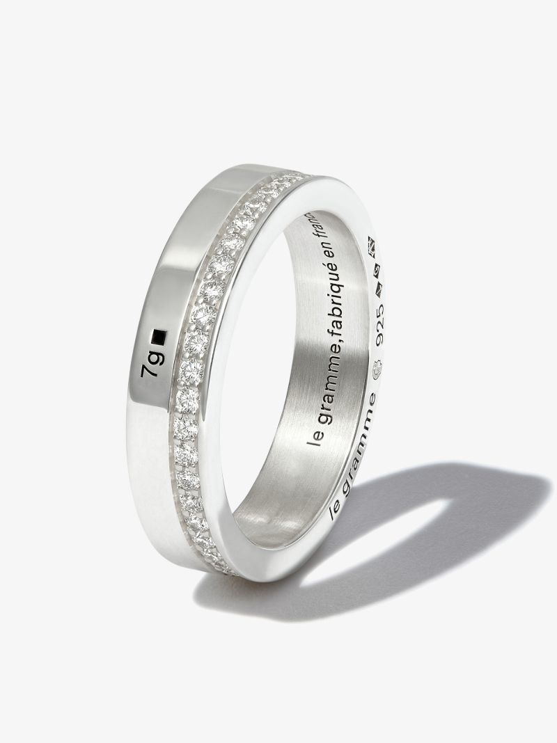 Sterling Silver La 7g Polished Diamond Ring