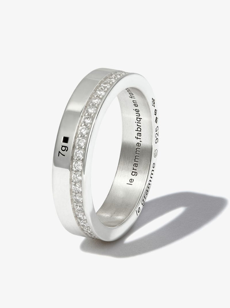 Sterling Silver La 7g Polished Diamond Ring