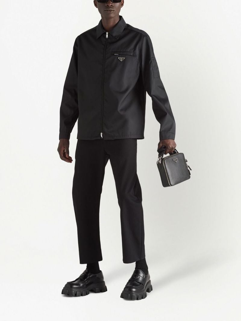 Black Re-nylon Zip Up Shirt Jacket