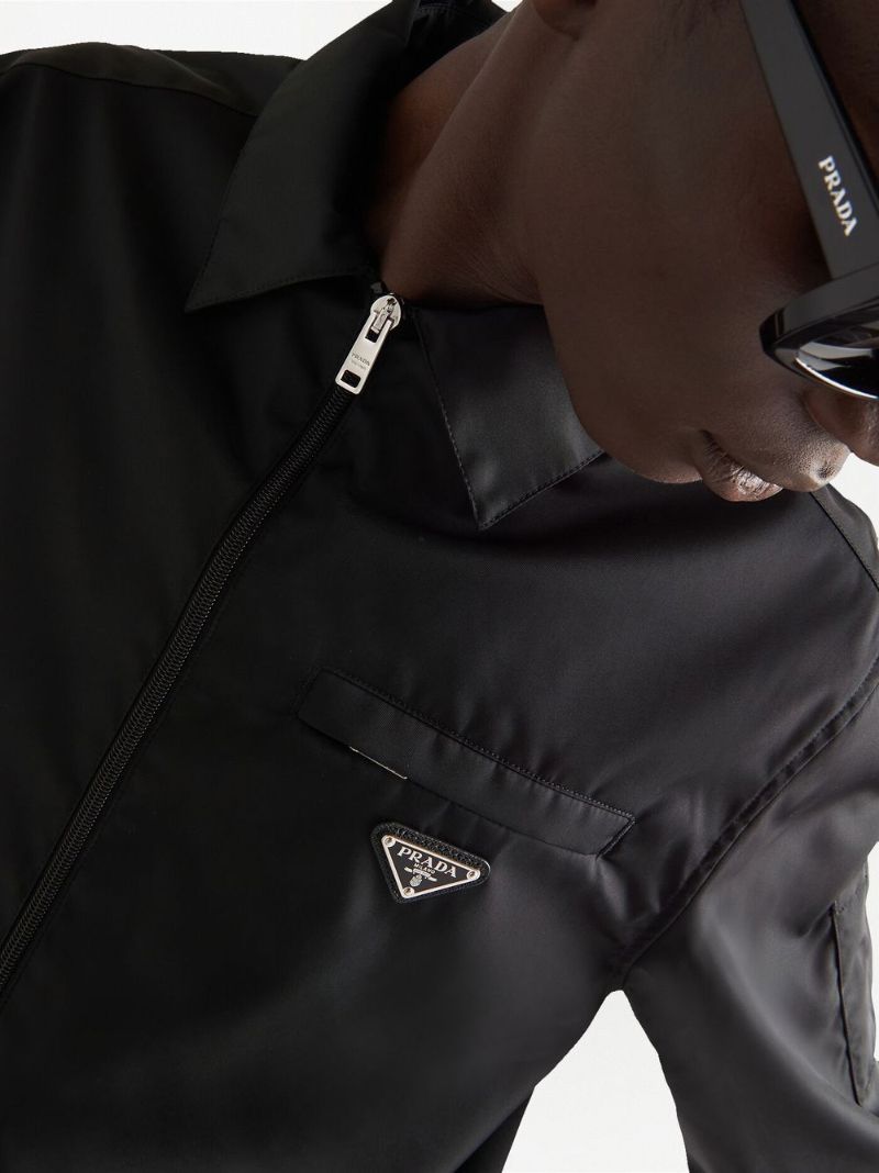 Black Re-nylon Zip Up Shirt Jacket